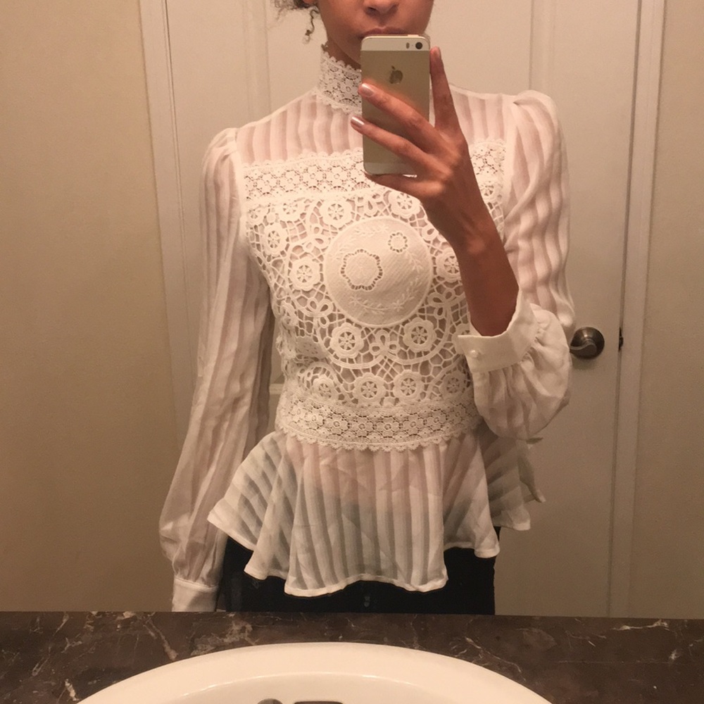 Lace Peplum top with Pearl Detail